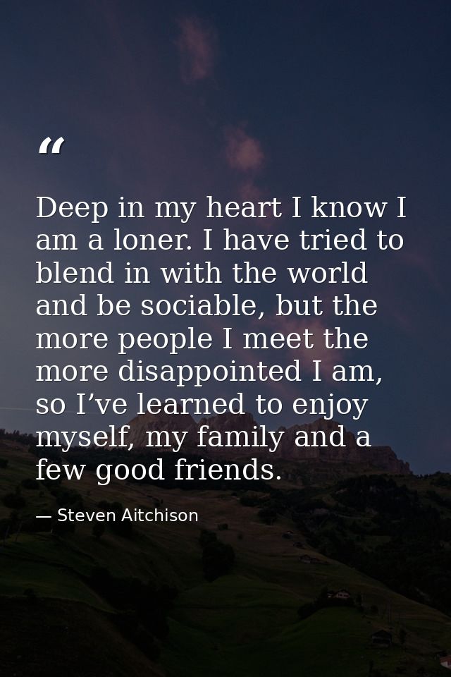 Deep in my heart I know I am a loner. I have tried to blend in with the world and be sociable, but the more people I mee — Steven Aitchison
