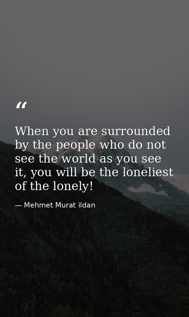 When you are surrounded by the people who do not see the world as you see it, you will be the loneliest of the lonely! — Mehmet Murat ildan