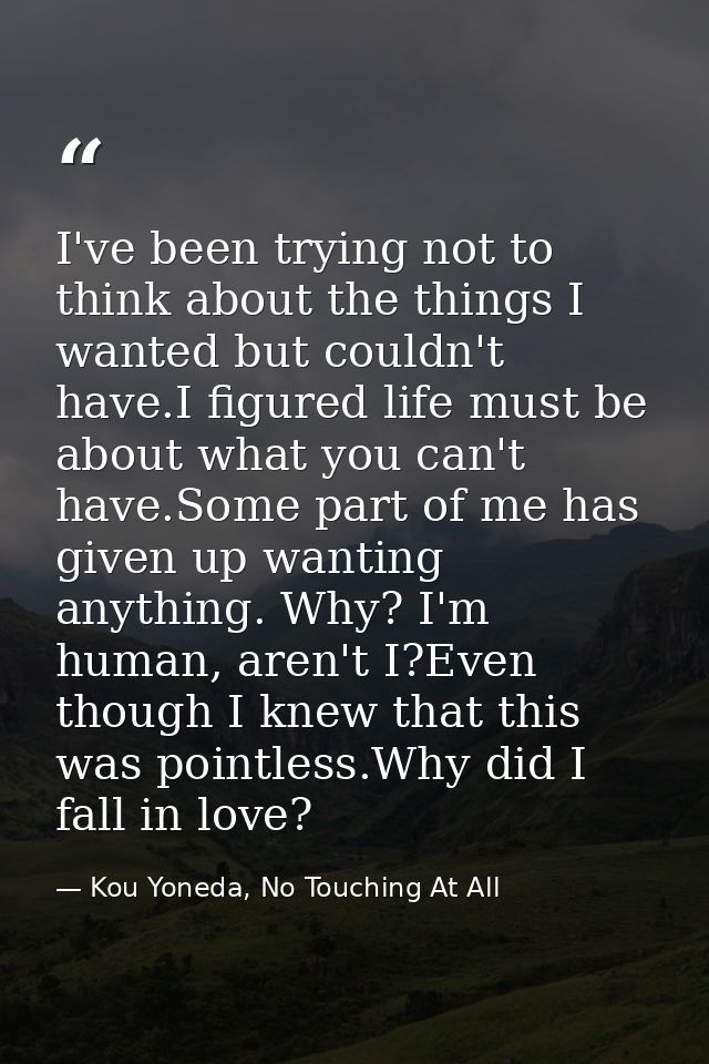 I've been trying not to think about the things I wanted but couldn't have.I figured life must be about what you can't ha — Kou Yoneda, No Touching At All