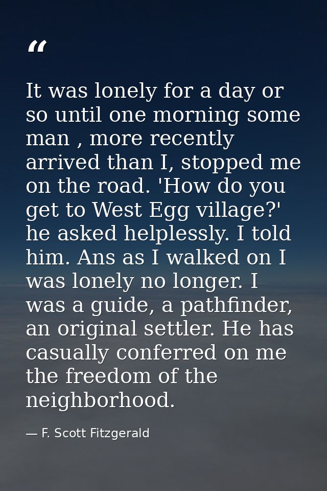 It was lonely for a day or so until one morning some man , more recently arrived than I, stopped me on the road. 'How do — F. Scott Fitzgerald