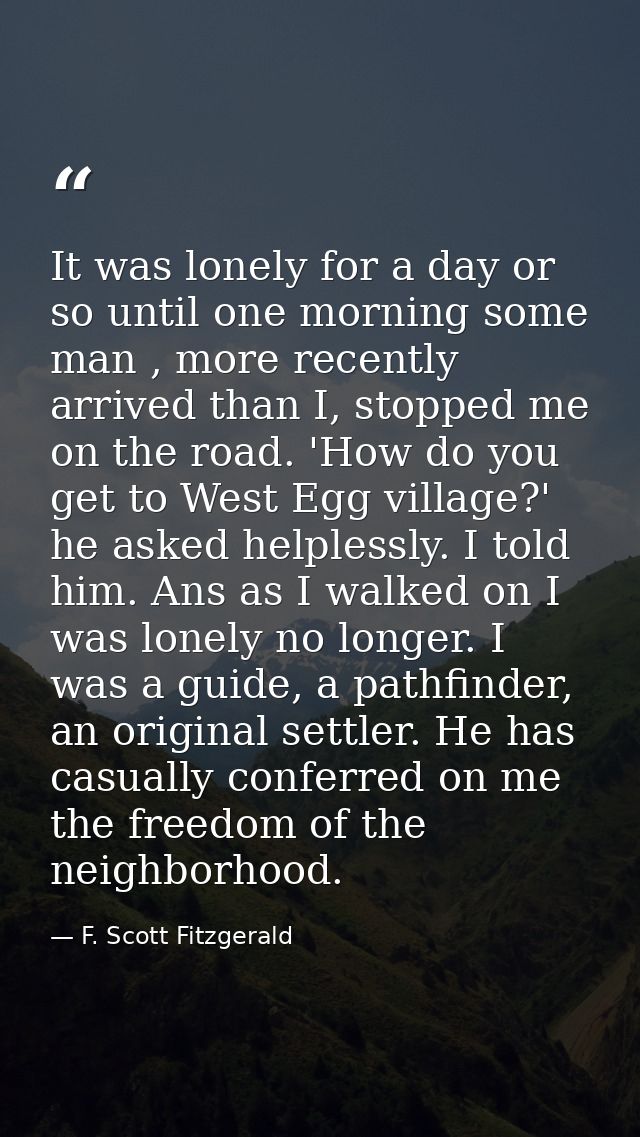 It was lonely for a day or so until one morning some man , more recently arrived than I, stopped me on the road. 'How do — F. Scott Fitzgerald