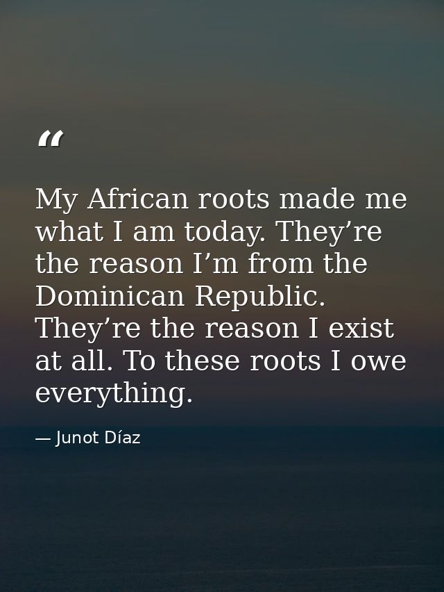 My African roots made me what I am today. They’re the reason I’m from the Dominican Republic. They’re the reason I exist — Junot Díaz