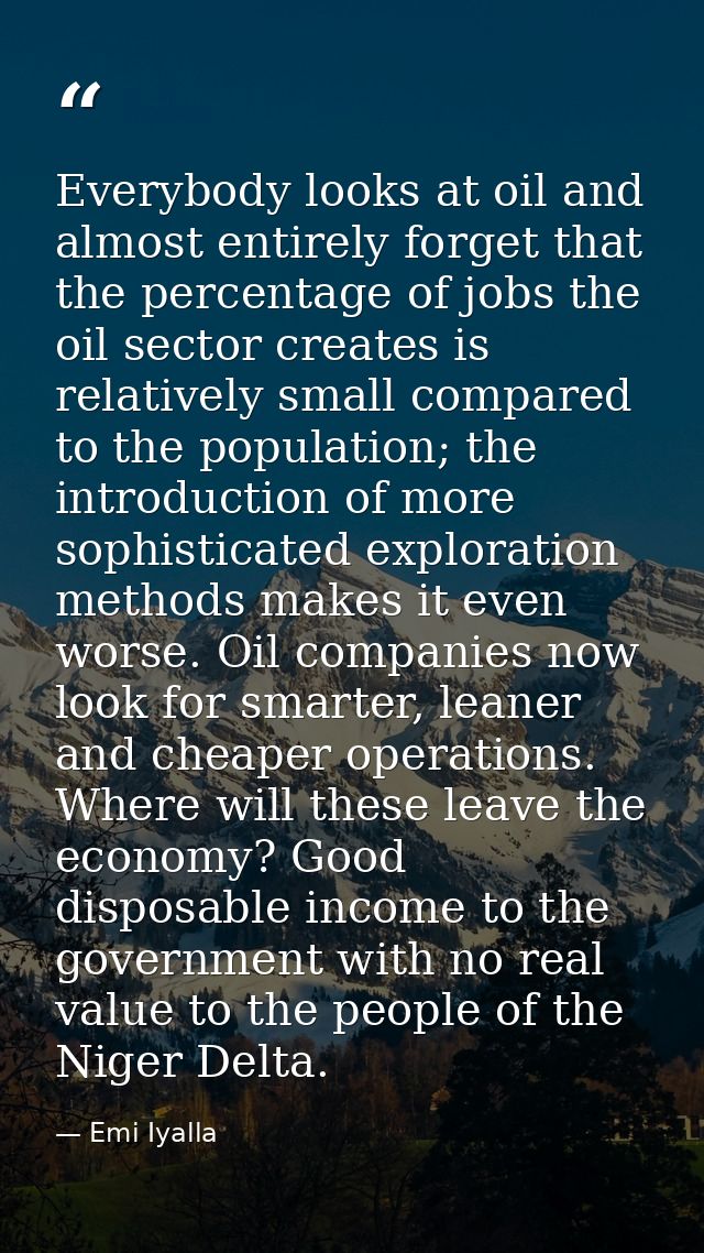 Everybody looks at oil and almost entirely forget that the percentage of jobs the oil sector creates is relatively small — Emi Iyalla