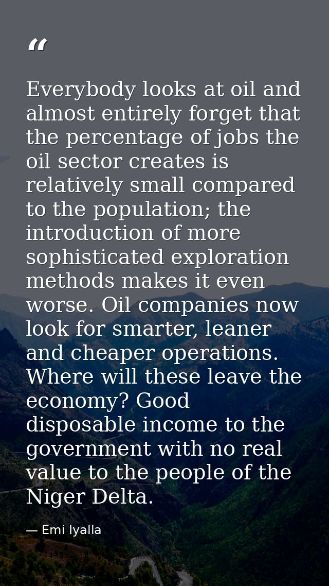 Everybody looks at oil and almost entirely forget that the percentage of jobs the oil sector creates is relatively small — Emi Iyalla