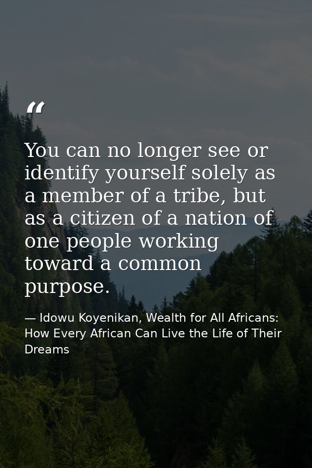 You can no longer see or identify yourself solely as a member of a tribe, but as a citizen of a nation of one people wor — Idowu Koyenikan, Wealth for All Africans: How Every African Can Live the Life of Their Dreams