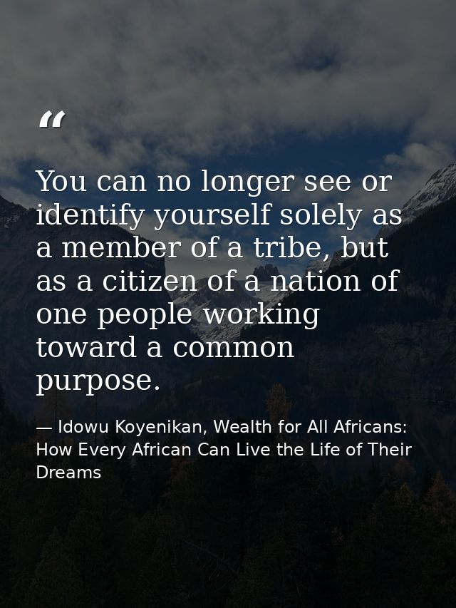 You can no longer see or identify yourself solely as a member of a tribe, but as a citizen of a nation of one people wor — Idowu Koyenikan, Wealth for All Africans: How Every African Can Live the Life of Their Dreams