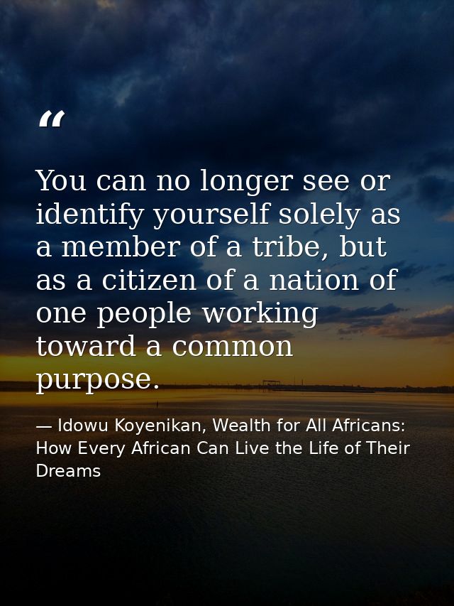 You can no longer see or identify yourself solely as a member of a tribe, but as a citizen of a nation of one people wor — Idowu Koyenikan, Wealth for All Africans: How Every African Can Live the Life of Their Dreams