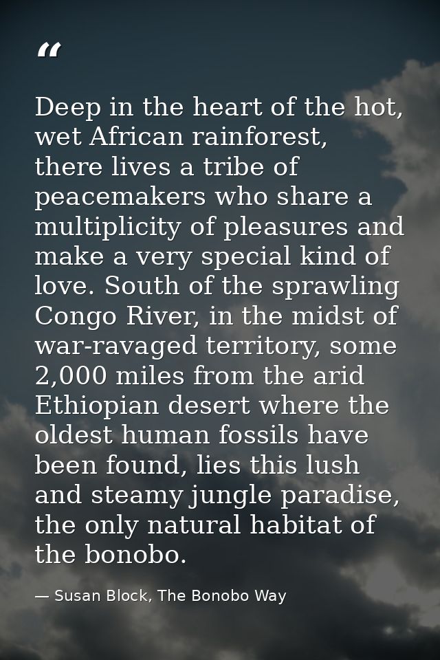 Deep in the heart of the hot, wet African rainforest, there lives a tribe of peacemakers who share a multiplicity of ple — Susan Block, The Bonobo Way