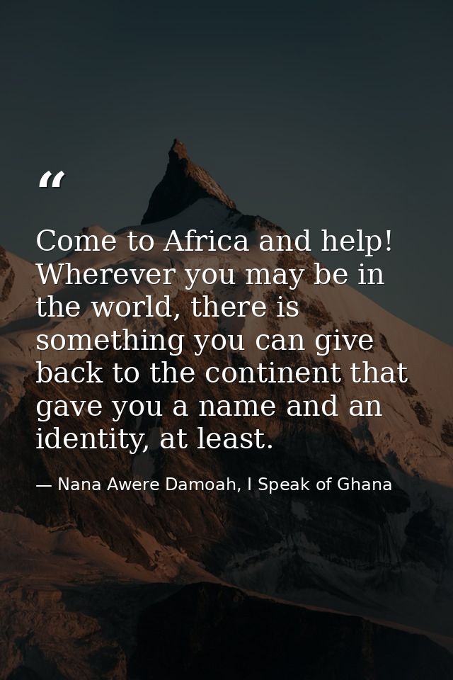 Come to Africa and help! Wherever you may be in the world, there is something you can give back to the continent that ga — Nana Awere Damoah, I Speak of Ghana