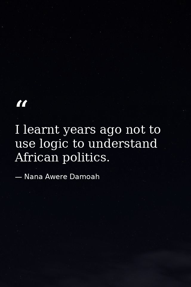 I learnt years ago not to use logic to understand African politics. — Nana Awere Damoah