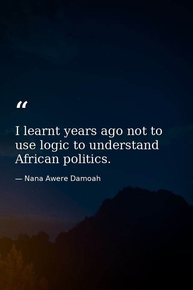 I learnt years ago not to use logic to understand African politics. — Nana Awere Damoah