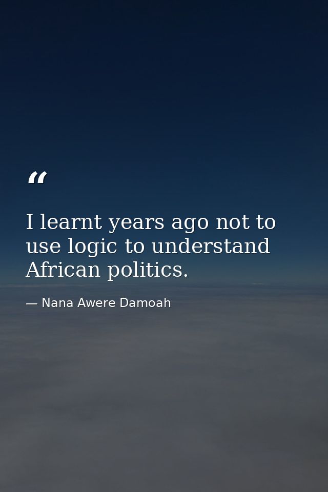 I learnt years ago not to use logic to understand African politics. — Nana Awere Damoah
