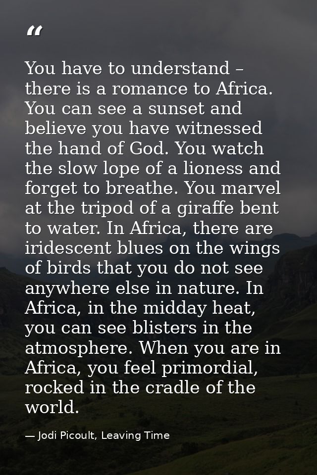 You have to understand – there is a romance to Africa. You can see a sunset and believe you have witnessed the hand of G — Jodi Picoult, Leaving Time