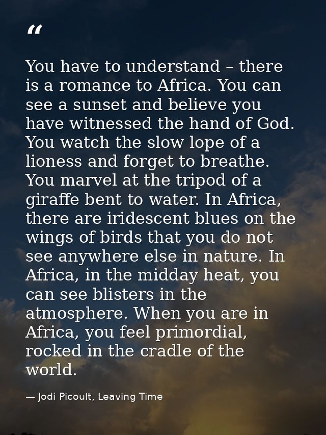 You have to understand – there is a romance to Africa. You can see a sunset and believe you have witnessed the hand of G — Jodi Picoult, Leaving Time