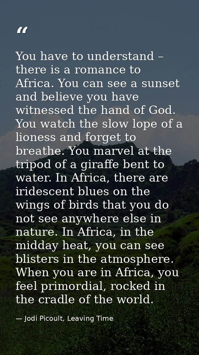 You have to understand – there is a romance to Africa. You can see a sunset and believe you have witnessed the hand of G — Jodi Picoult, Leaving Time