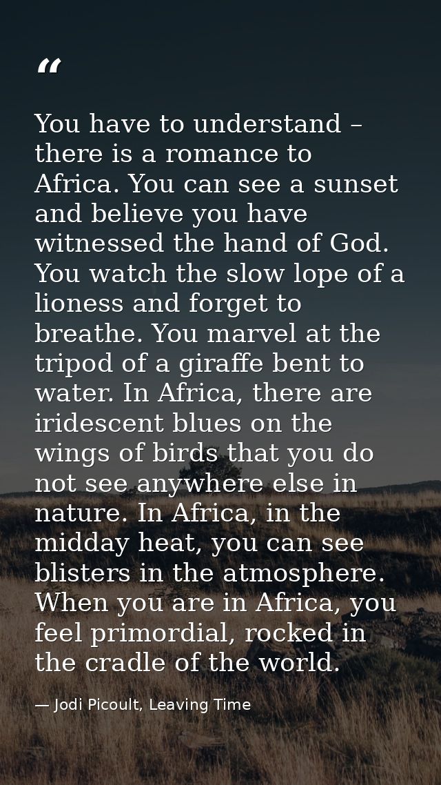 You have to understand – there is a romance to Africa. You can see a sunset and believe you have witnessed the hand of G — Jodi Picoult, Leaving Time