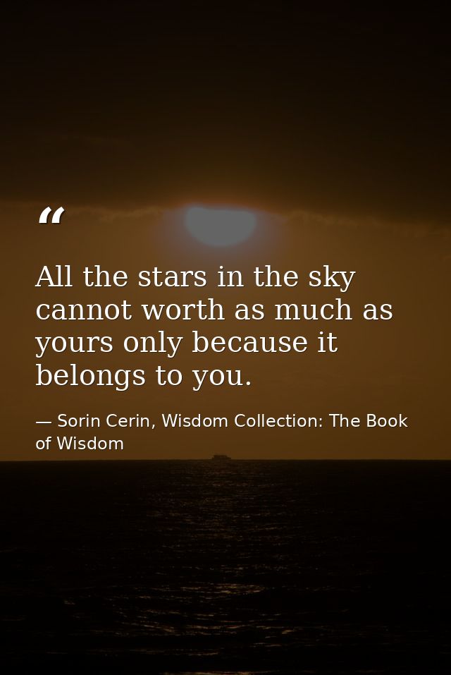All the stars in the sky cannot worth as much as yours only because it belongs to you. — Sorin Cerin, Wisdom Collection: The Book of Wisdom
