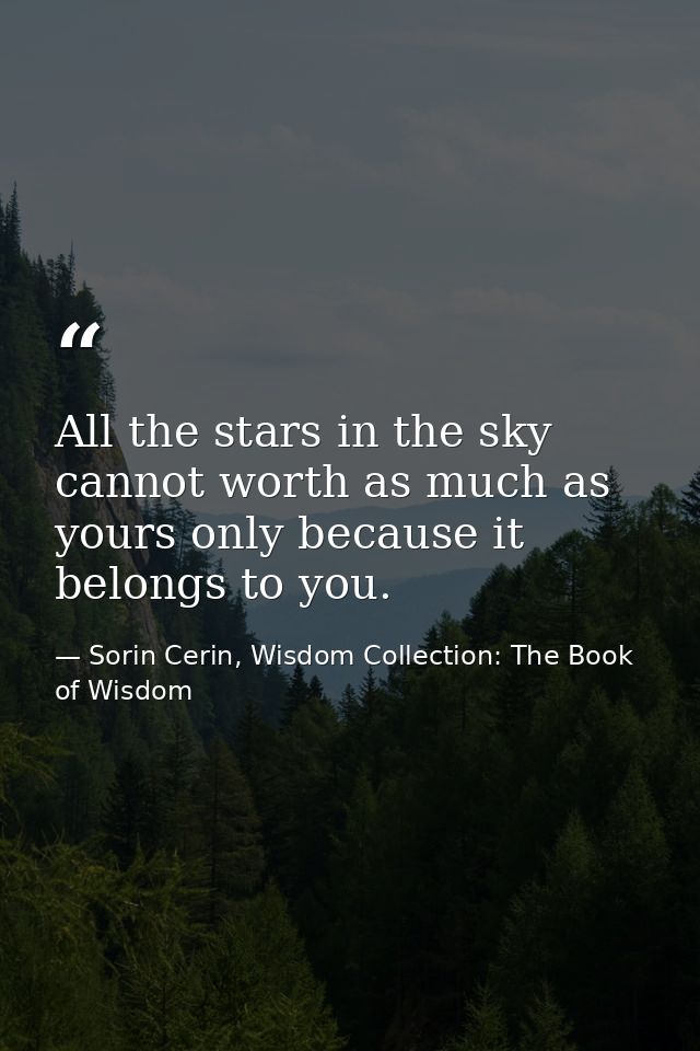 All the stars in the sky cannot worth as much as yours only because it belongs to you. — Sorin Cerin, Wisdom Collection: The Book of Wisdom