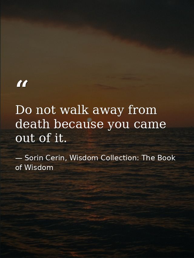 Do not walk away from death because you came out of it. — Sorin Cerin, Wisdom Collection: The Book of Wisdom