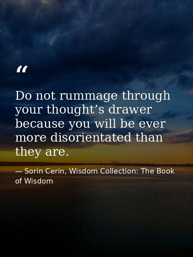 Do not rummage through your thought’s drawer because you will be ever more disorientated than they are. — Sorin Cerin, Wisdom Collection: The Book of Wisdom
