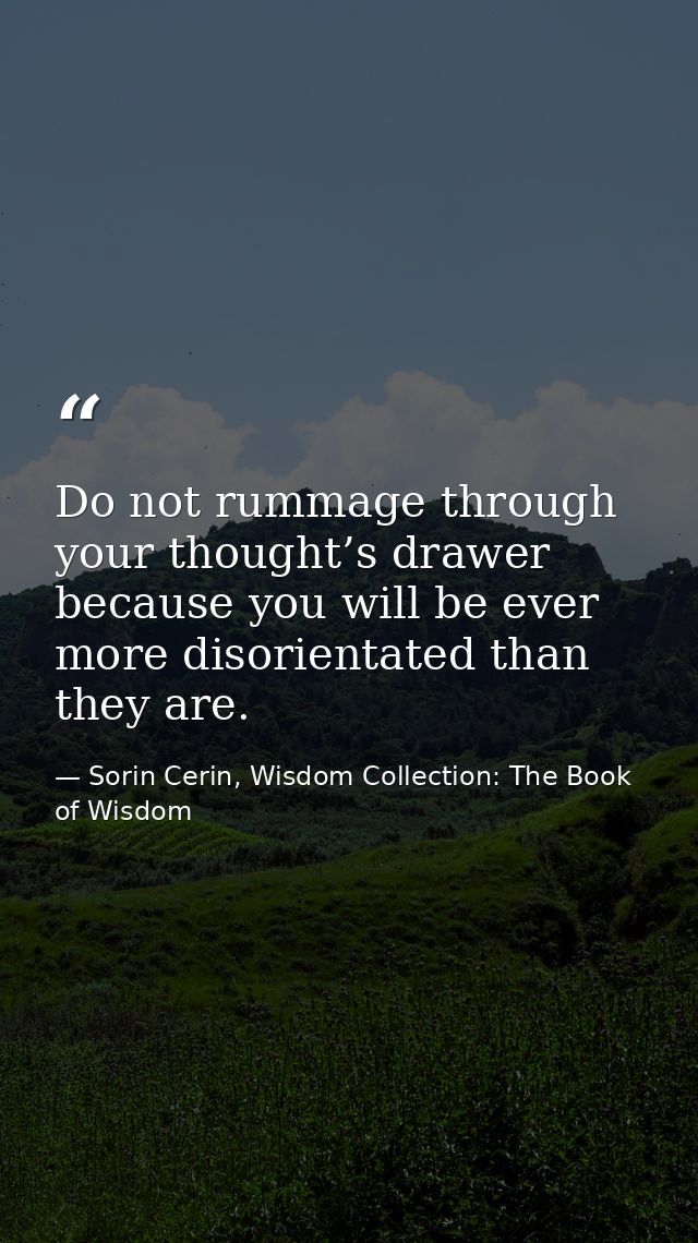 Do not rummage through your thought’s drawer because you will be ever more disorientated than they are. — Sorin Cerin, Wisdom Collection: The Book of Wisdom