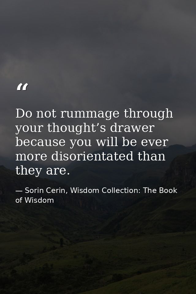 Do not rummage through your thought’s drawer because you will be ever more disorientated than they are. — Sorin Cerin, Wisdom Collection: The Book of Wisdom