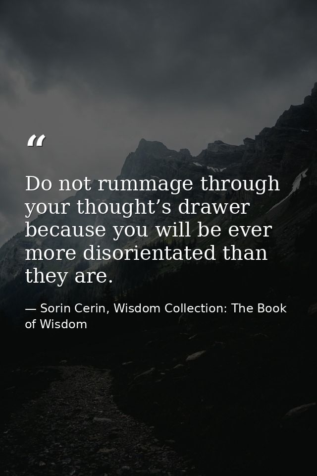 Do not rummage through your thought’s drawer because you will be ever more disorientated than they are. — Sorin Cerin, Wisdom Collection: The Book of Wisdom