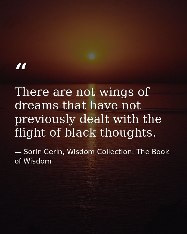 There are not wings of dreams that have not previously dealt with the flight of black thoughts. — Sorin Cerin, Wisdom Collection: The Book of Wisdom