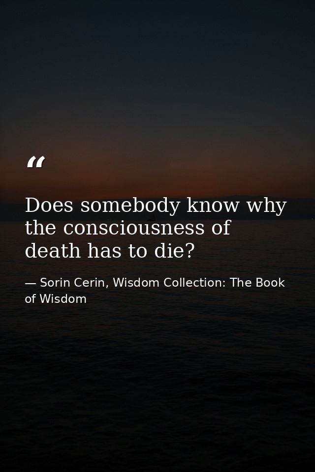 Does somebody know why the consciousness of death has to die? — Sorin Cerin, Wisdom Collection: The Book of Wisdom