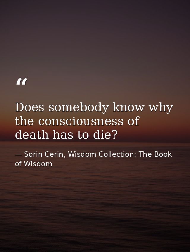 Does somebody know why the consciousness of death has to die? — Sorin Cerin, Wisdom Collection: The Book of Wisdom
