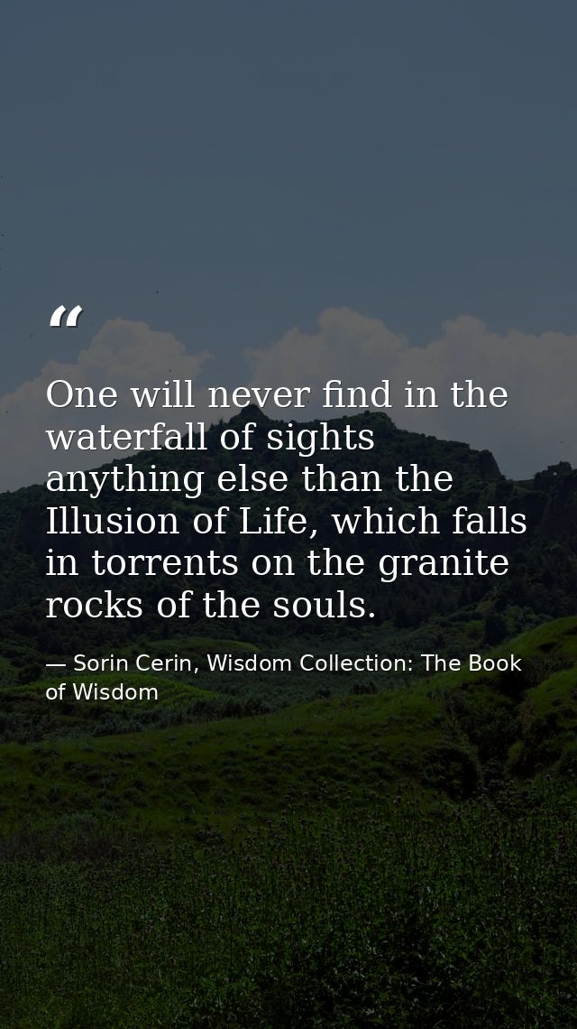 One will never find in the waterfall of sights anything else than the Illusion of Life, which falls in torrents on the g — Sorin Cerin, Wisdom Collection: The Book of Wisdom