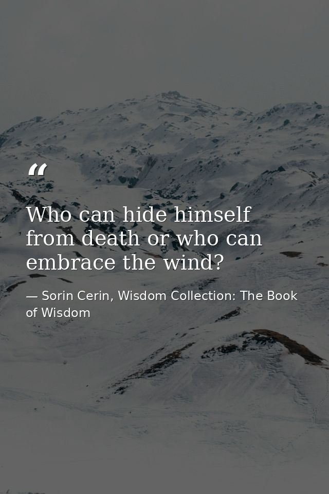 Who can hide himself from death or who can embrace the wind? — Sorin Cerin, Wisdom Collection: The Book of Wisdom