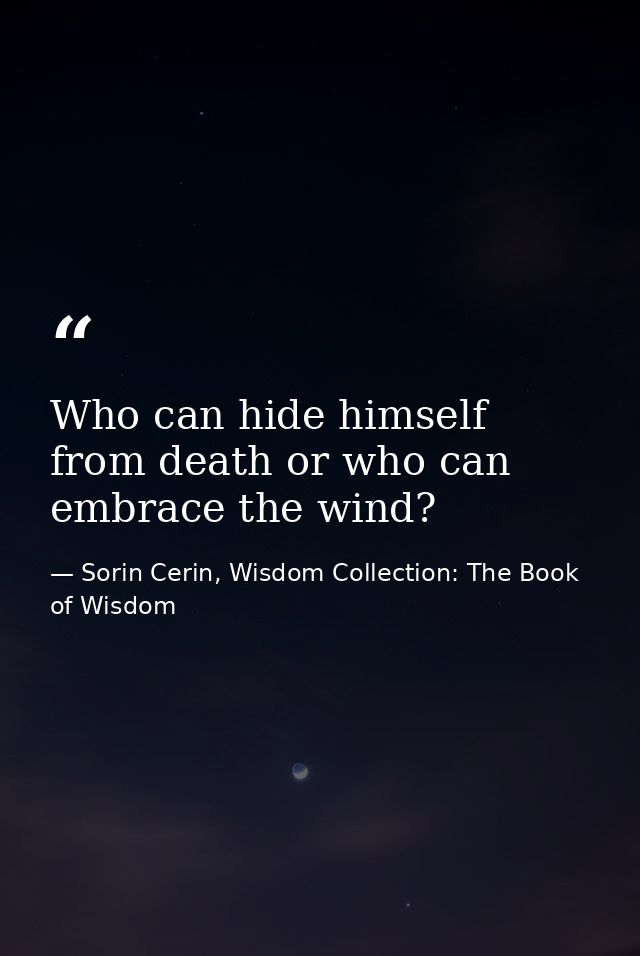 Who can hide himself from death or who can embrace the wind? — Sorin Cerin, Wisdom Collection: The Book of Wisdom