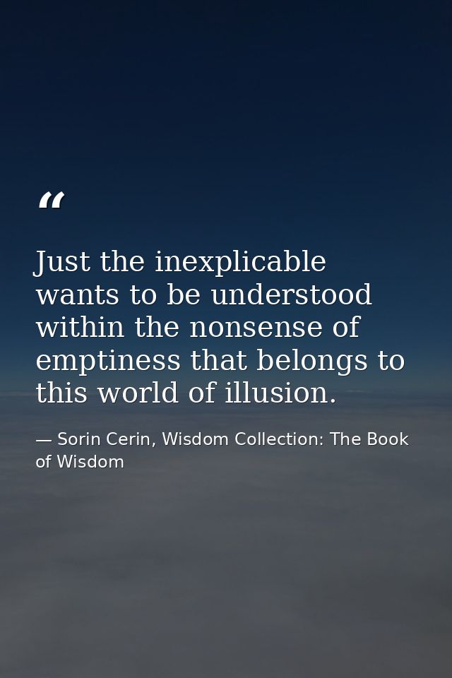 Just the inexplicable wants to be understood within the nonsense of emptiness that belongs to this world of illusion. — Sorin Cerin, Wisdom Collection: The Book of Wisdom
