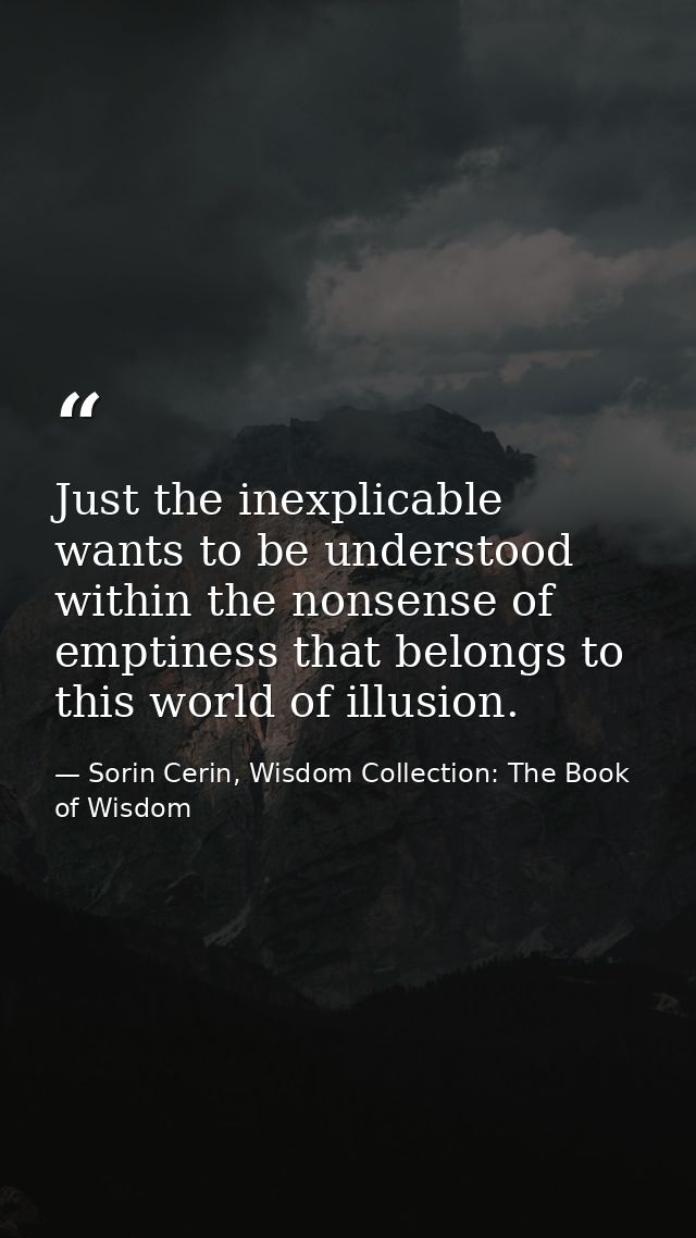 Just the inexplicable wants to be understood within the nonsense of emptiness that belongs to this world of illusion. — Sorin Cerin, Wisdom Collection: The Book of Wisdom