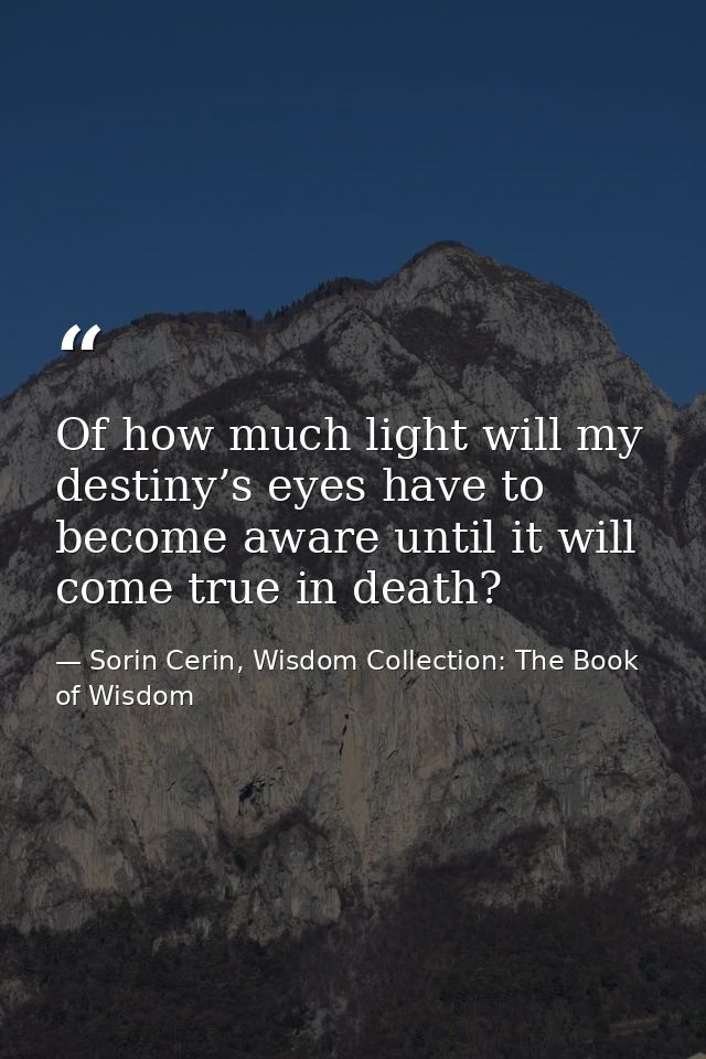 Of how much light will my destiny’s eyes have to become aware until it will come true in death? — Sorin Cerin, Wisdom Collection: The Book of Wisdom