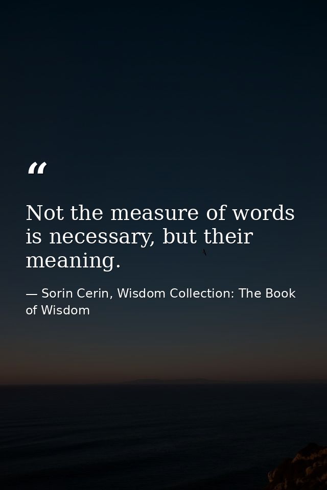 Not the measure of words is necessary, but their meaning. — Sorin Cerin, Wisdom Collection: The Book of Wisdom