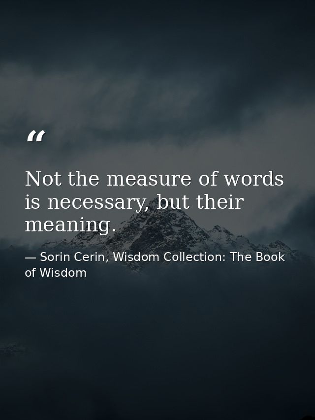 Not the measure of words is necessary, but their meaning. — Sorin Cerin, Wisdom Collection: The Book of Wisdom