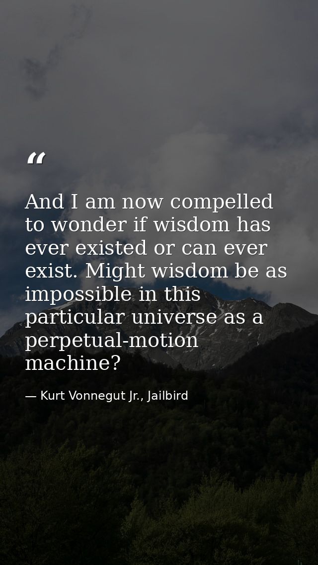 And I am now compelled to wonder if wisdom has ever existed or can ever exist. Might wisdom be as impossible in this par — Kurt Vonnegut Jr., Jailbird