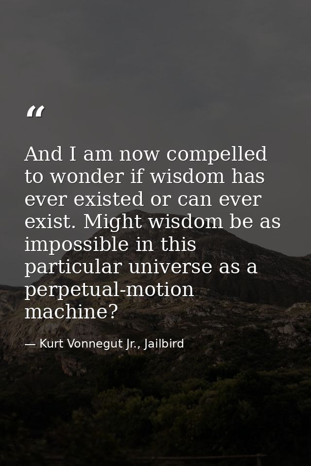 And I am now compelled to wonder if wisdom has ever existed or can ever exist. Might wisdom be as impossible in this par — Kurt Vonnegut Jr., Jailbird