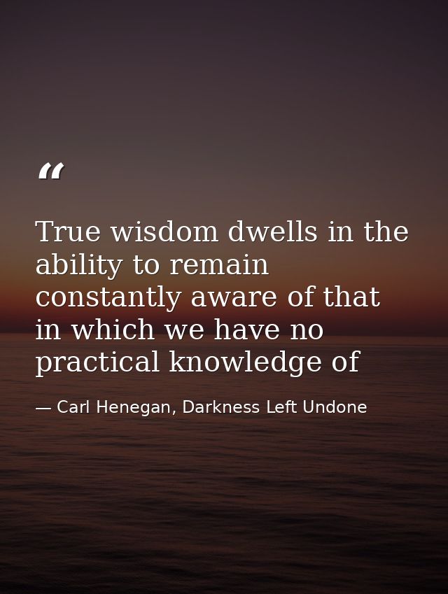 True wisdom dwells in the ability to remain constantly aware of that in which we have no practical knowledge of — Carl Henegan, Darkness Left Undone