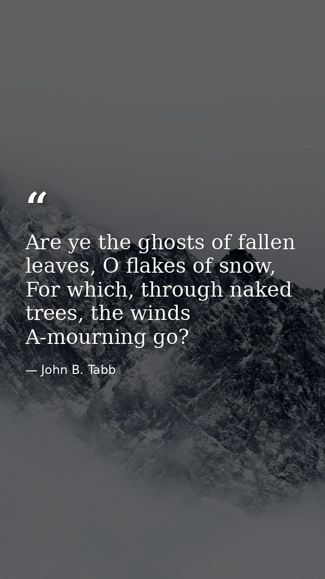 Are ye the ghosts of fallen leaves, O flakes of snow, For which, through naked trees, the winds A-mourning go? — John B. Tabb