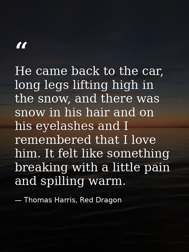 He came back to the car, long legs lifting high in the snow, and there was snow in his hair and on his eyelashes and I r — Thomas Harris, Red Dragon