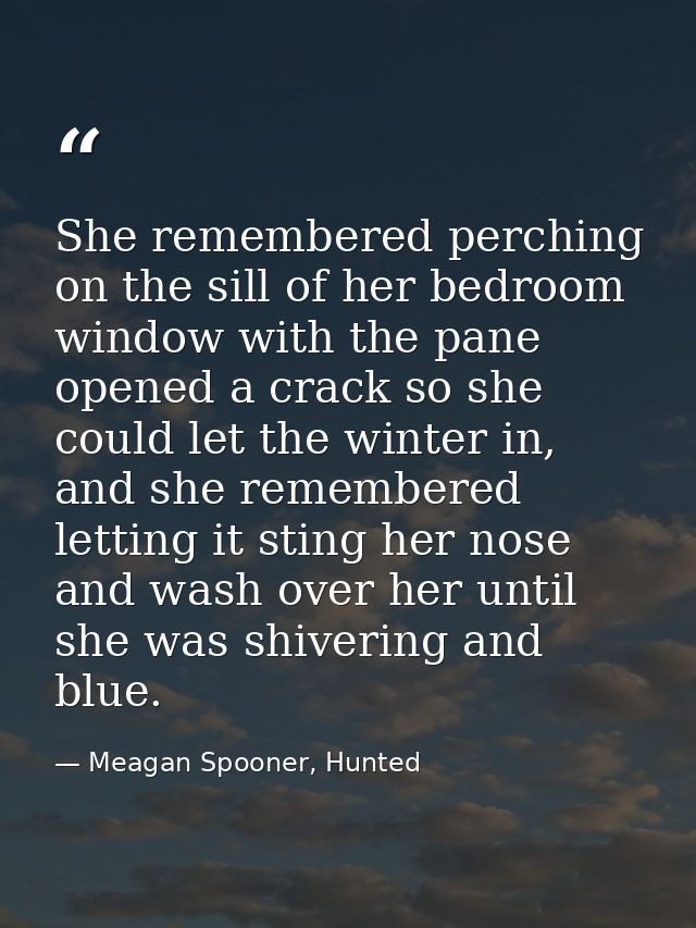 She remembered perching on the sill of her bedroom window with the pane opened a crack so she could let the winter in, a — Meagan Spooner, Hunted