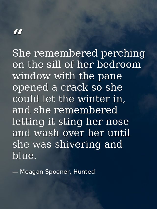 She remembered perching on the sill of her bedroom window with the pane opened a crack so she could let the winter in, a — Meagan Spooner, Hunted