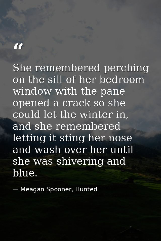 She remembered perching on the sill of her bedroom window with the pane opened a crack so she could let the winter in, a — Meagan Spooner, Hunted