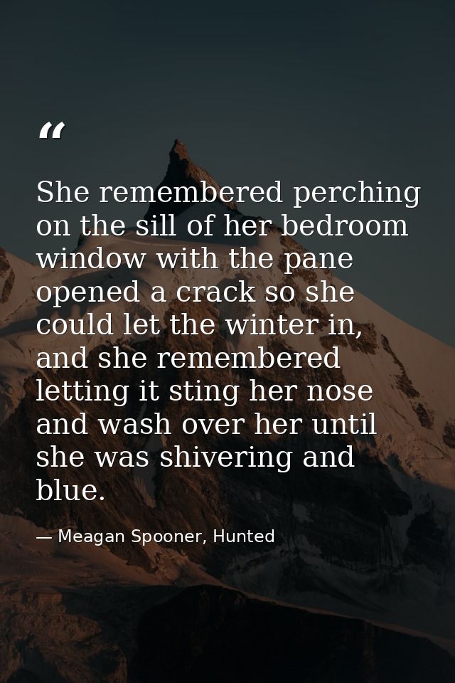 She remembered perching on the sill of her bedroom window with the pane opened a crack so she could let the winter in, a — Meagan Spooner, Hunted