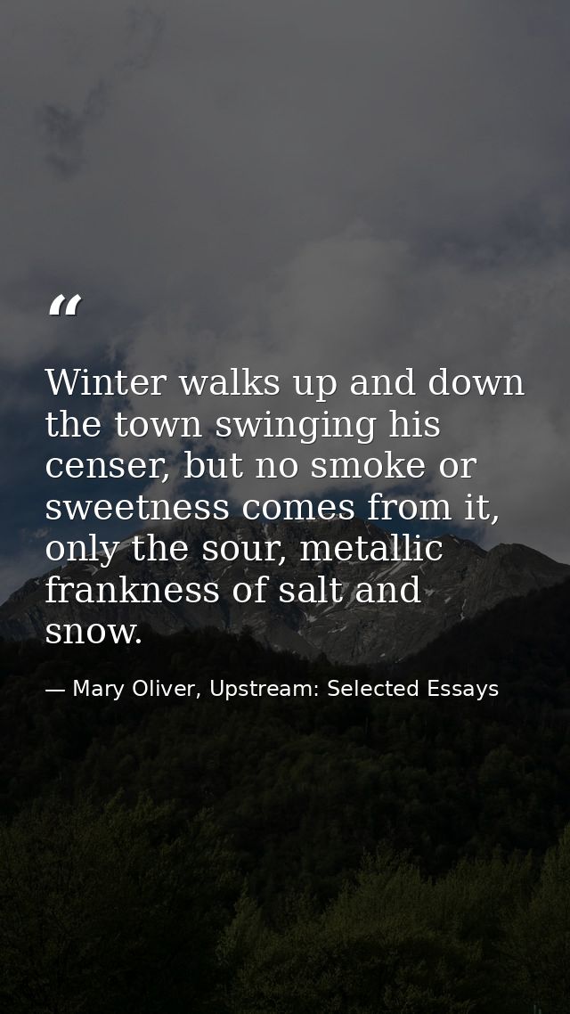 Winter walks up and down the town swinging his censer, but no smoke or sweetness comes from it, only the sour, metallic  — Mary Oliver, Upstream: Selected Essays