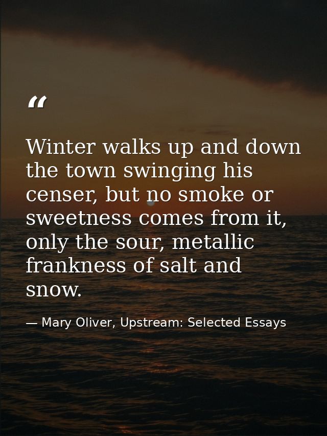 Winter walks up and down the town swinging his censer, but no smoke or sweetness comes from it, only the sour, metallic  — Mary Oliver, Upstream: Selected Essays