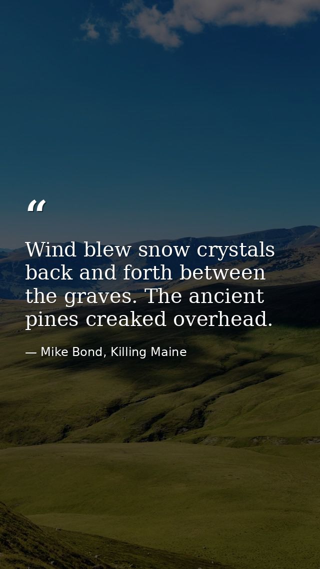 Wind blew snow crystals back and forth between the graves. The ancient pines creaked overhead. — Mike Bond, Killing Maine
